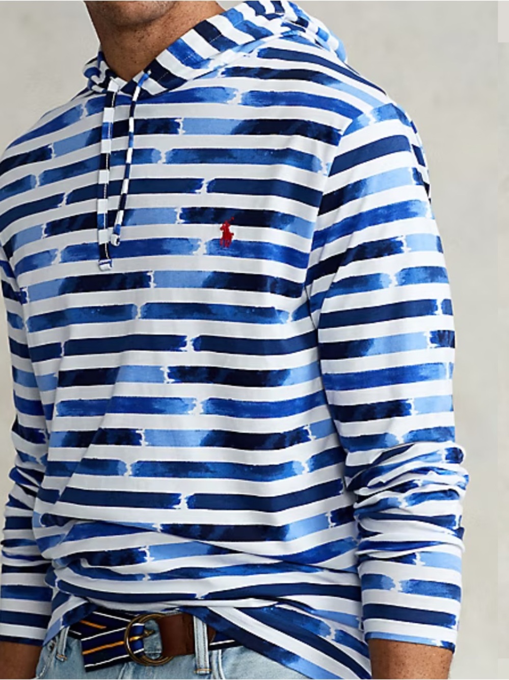 Polo Ralph Lauren Large Tall LT Broken Artist Striped Jersey Hoodie Tee